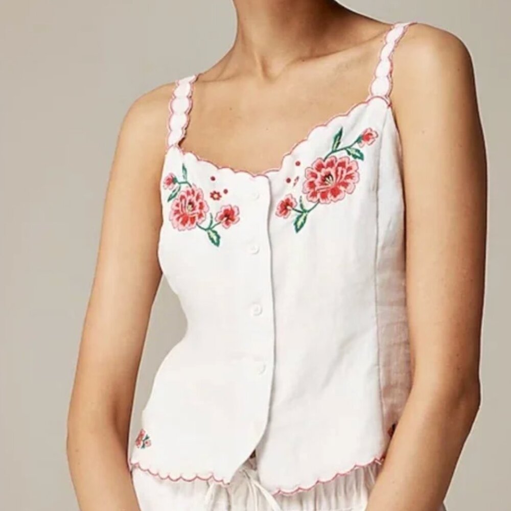 J. Crew embroidered tank top in linen